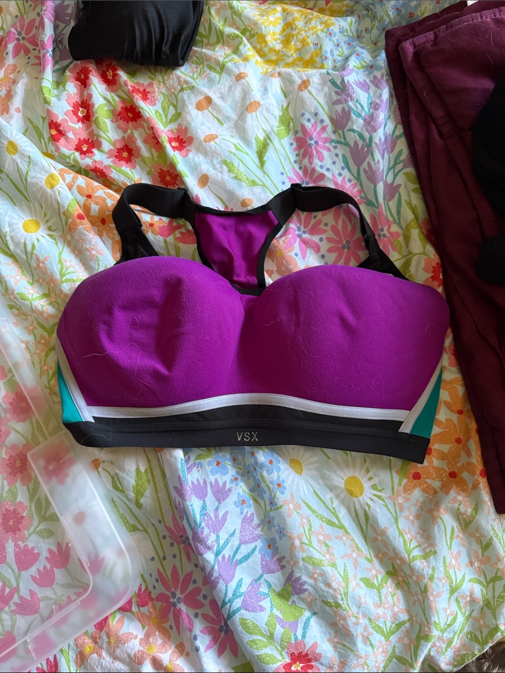 VSX Magenta Racerback Sports Bra with Teal Trim